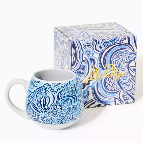 Lilly Pulitzer Ceramic Coffee Tea Mug Give it a Whirl White & Blue Abstract - Picture 1 of 14